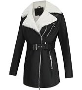 Women's Faux Leather Jacket Fashion Faux Suede Trendy Long Outwear Winter Warm Parka Coat with Belt