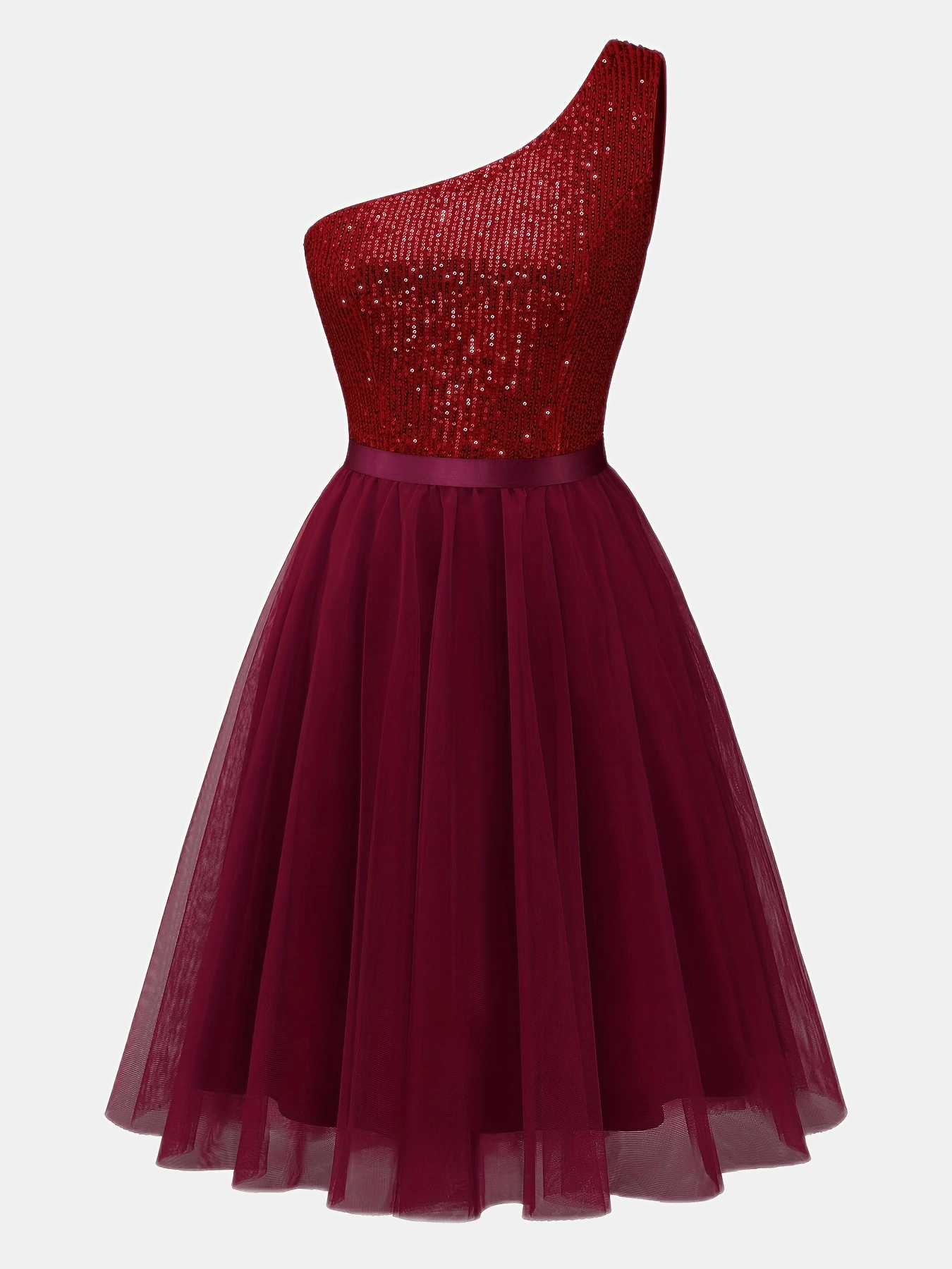 Sequined One Shoulder Tank Dress, Elegant Layered Mesh A-Line Mini Dress For Club & Party, Women's Clothing