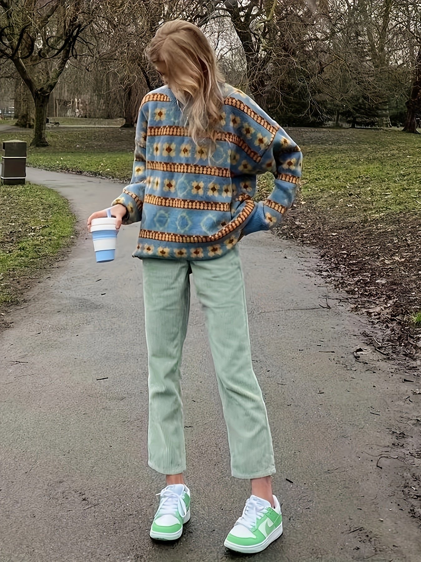 Plus Size Casual Sweater, Women's Plus Colorblock Floral Print Long Sleeve Round Neck Jumper