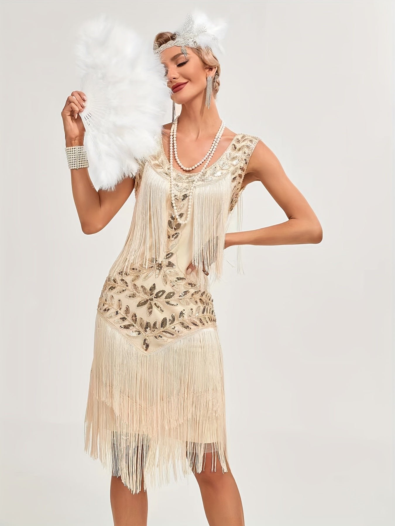 Sequin Fringe Decor Tank Dress, Vintage Sleeveless Flapper Tank Dress For Party & Banquet, Women's Clothing