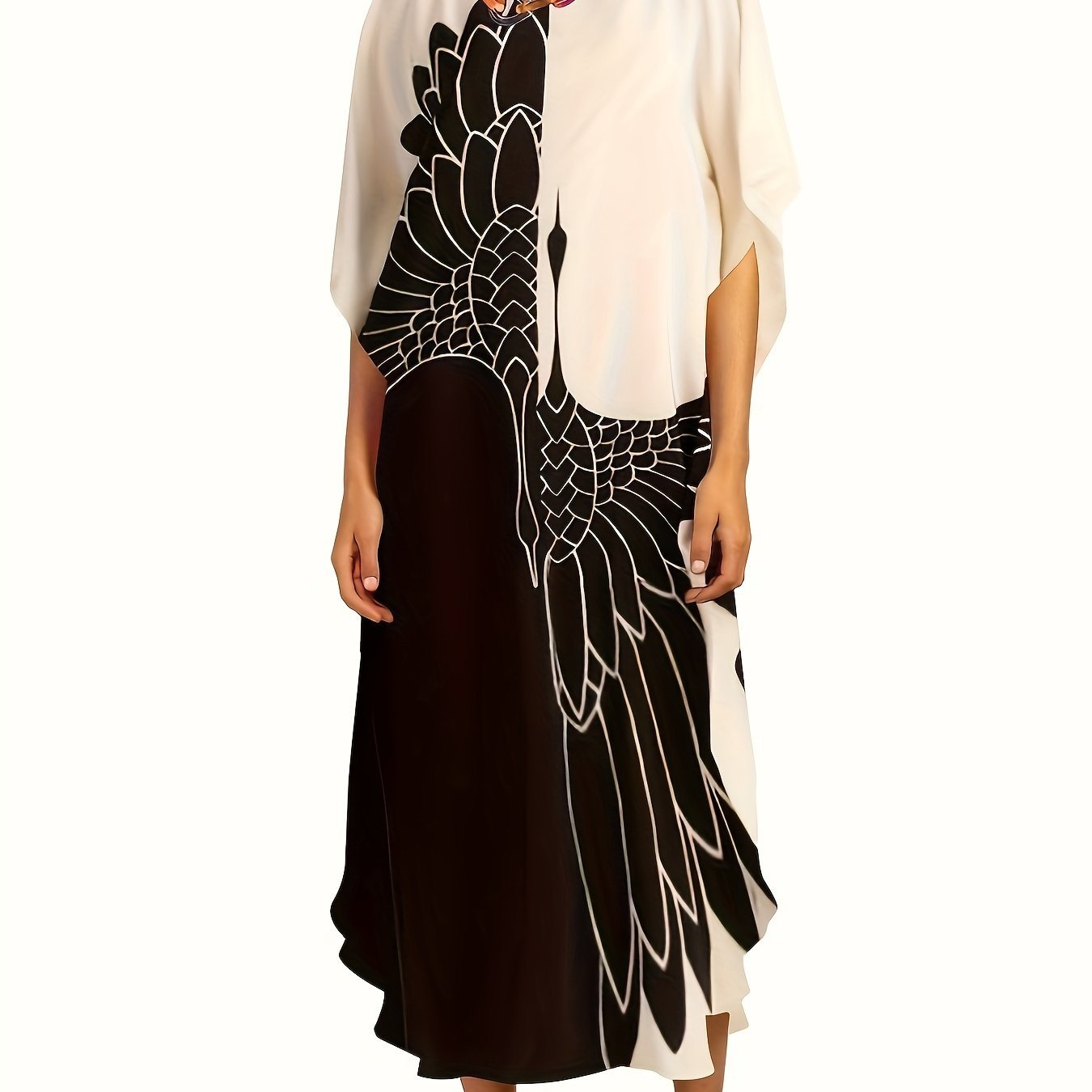 Color Block Crew Neck Dress, Casual Short Sleeve Loose Asymmetrical Dress For Spring & Summer, Women's Clothing