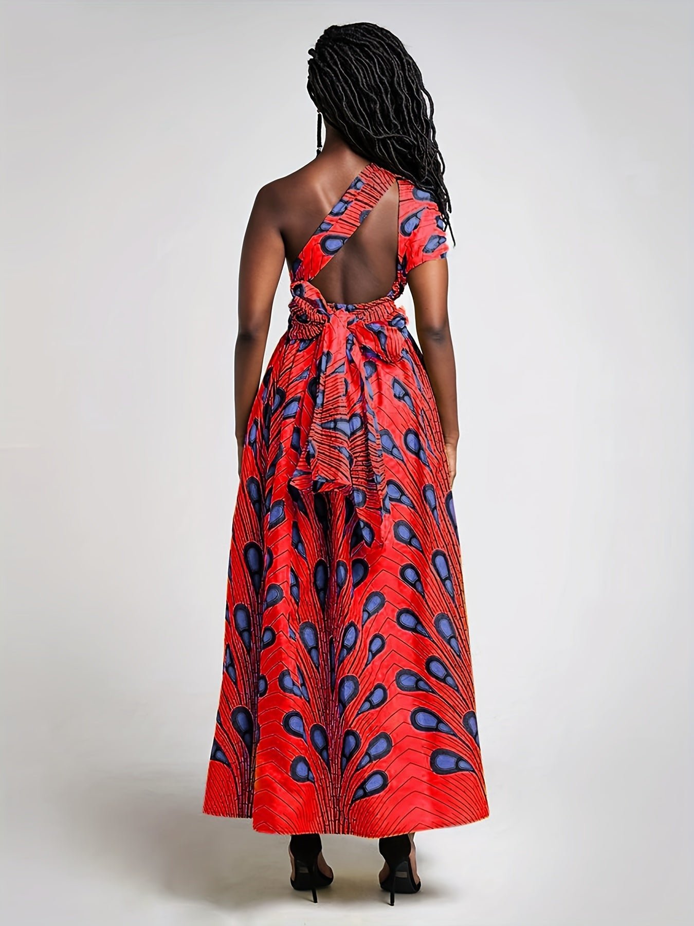 Abstract Print Split Thigh Dress, Boho Plunging High Waist Maxi Dress, Women's Clothing