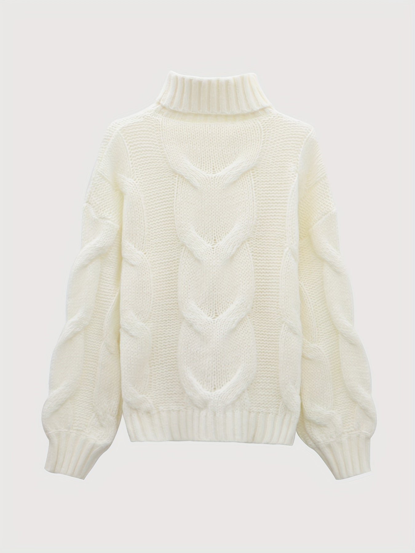 Twist Pattern Turtle Neck Pullover Sweater, Casual Lantern Sleeve Loose Sweater For Fall & Winter, Women's Clothing