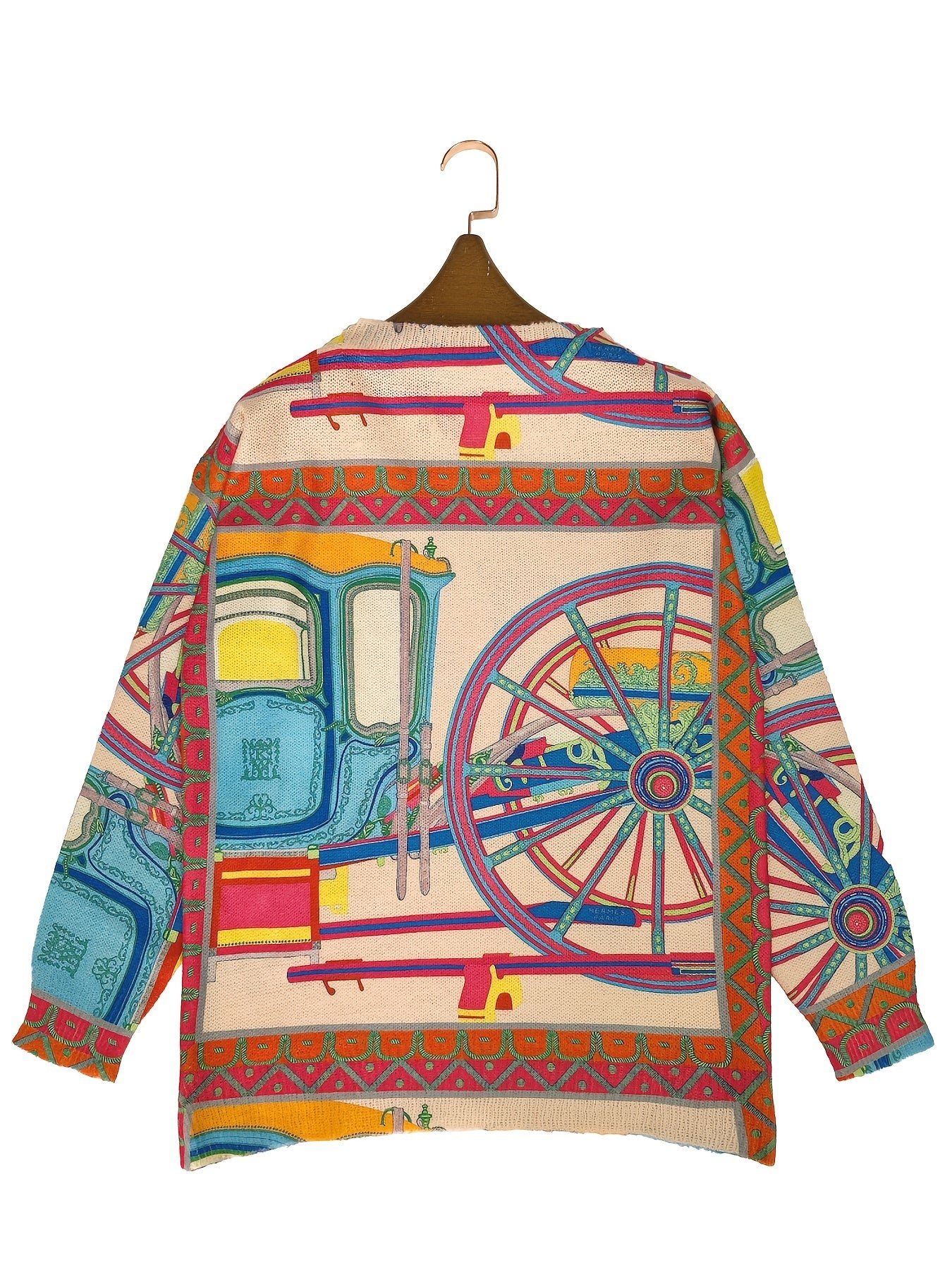 Cartoon Pattern Thin Pullover Sweater, Casual Crew Neck Long Sleeve Loose Sweater, Women's Clothing