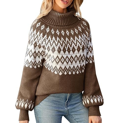 519XLJtmCVL Turtleneck Batwing Sleeves Knitted Sweaters for Women Crochet Retro Baggy Soft Cozy Short Sweater