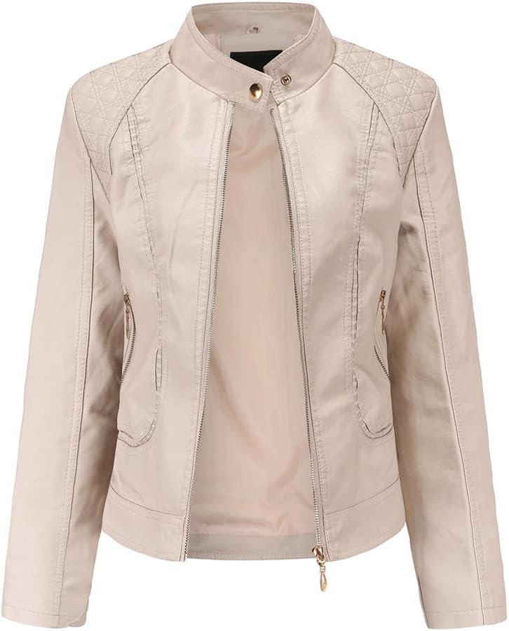Women's Trendy Faux Leather Jacket Moto Short Jacket Fashion PU Jacket Coat