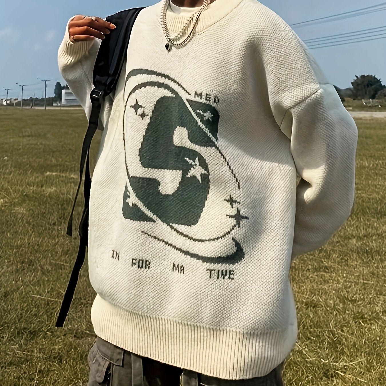 Letter Pattern Crew Neck Pullover Sweater, Casual Long Sleeve Sweater For Fall & Winter, Women's Clothing