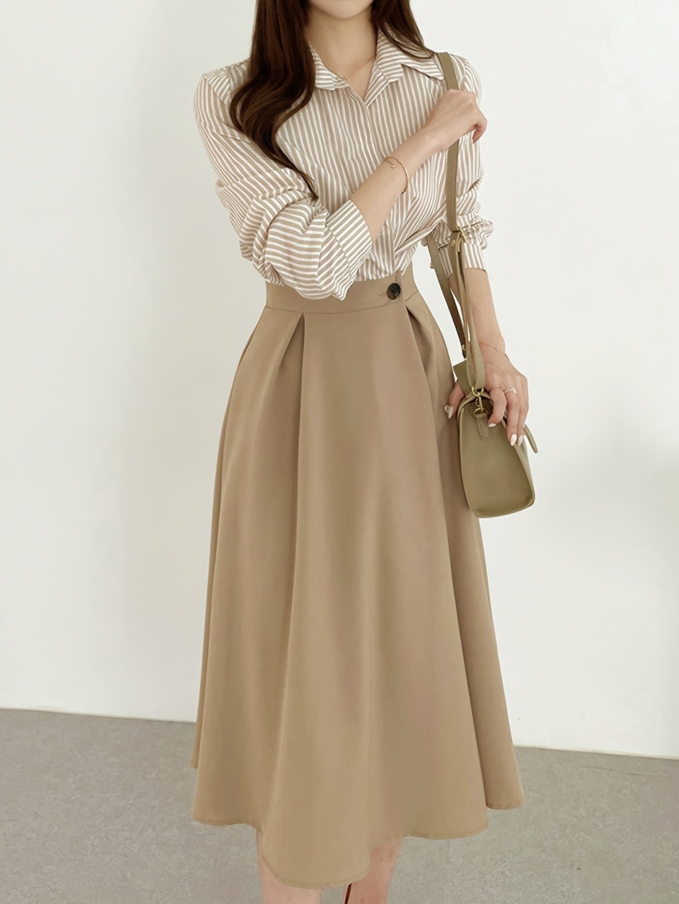 Striped Collared Dress, Casual Short Sleeve Dress For Spring & Summer, Women's Clothing