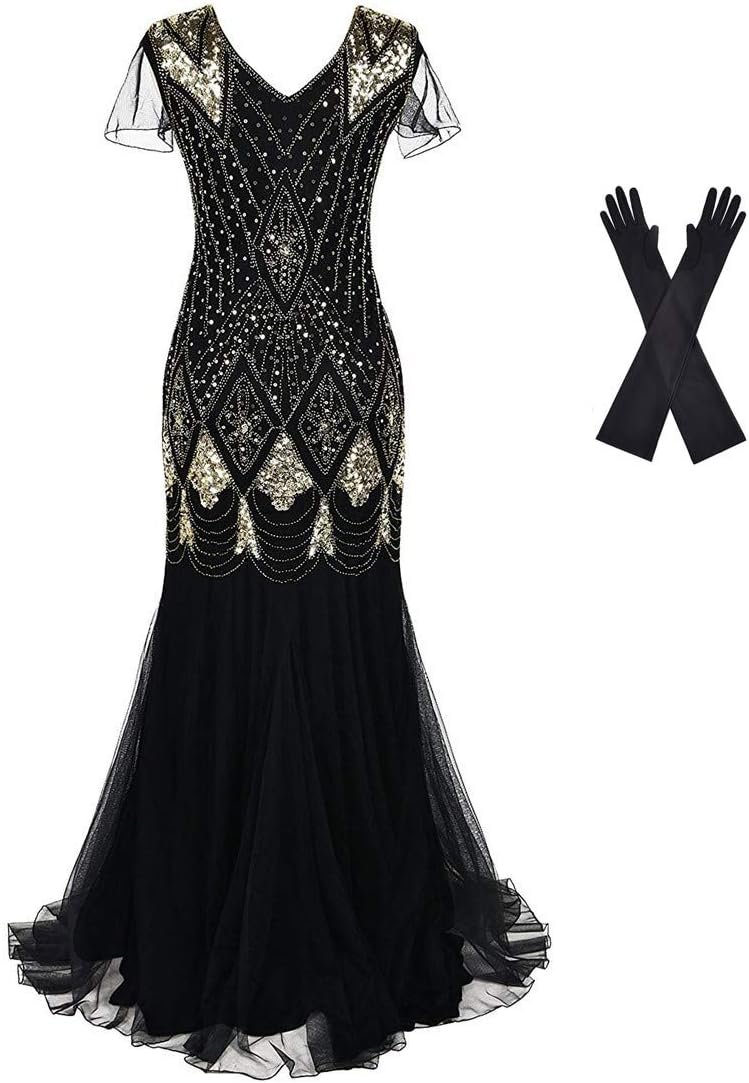 Women Evening Dress 1920s Flapper Cocktail Mermaid Plus Size Formal Gown with Long Gloves