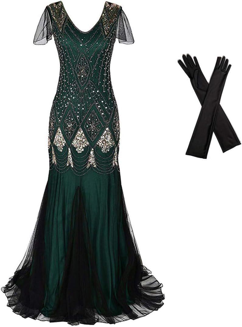 Women Evening Dress 1920s Flapper Cocktail Mermaid Plus Size Formal Gown with Long Gloves