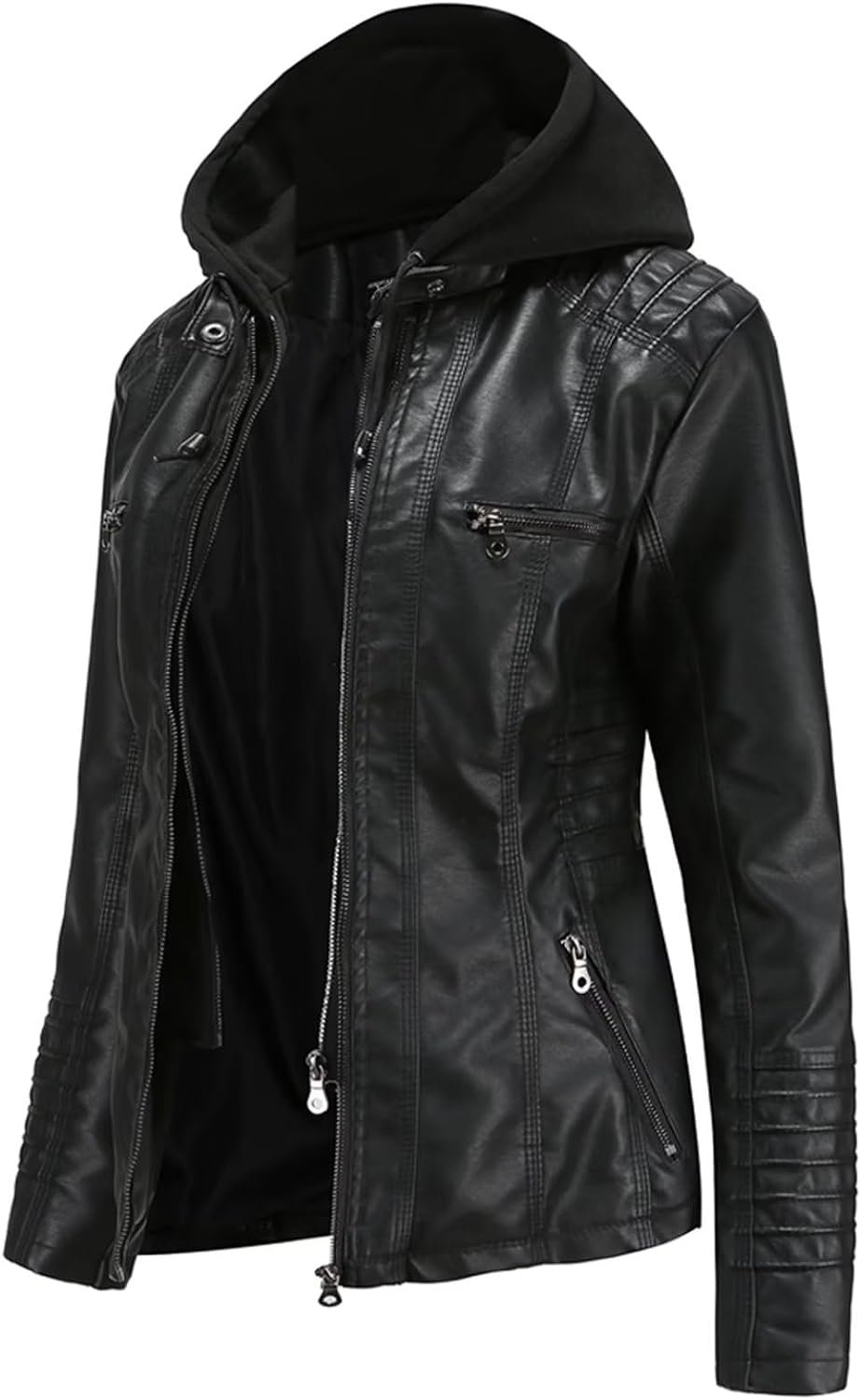 Women's Trendy Faux Leather Jacket Moto Short Jacket Fashion PU Jacket Coat