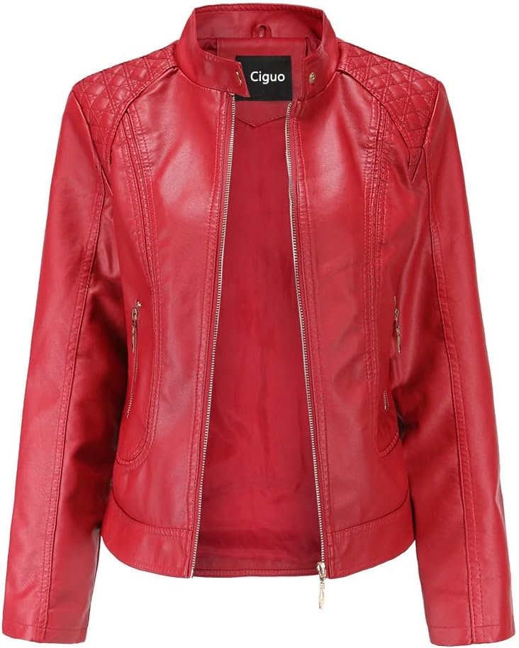 Women's Trendy Faux Leather Jacket Moto Short Jacket Fashion PU Jacket Coat