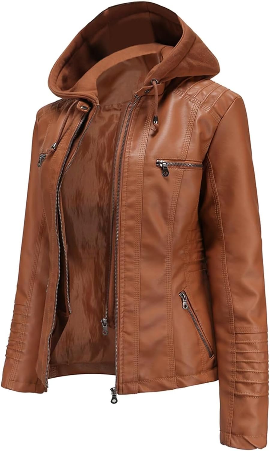 Women's Trendy Faux Leather Jacket Moto Short Jacket Fashion PU Jacket Coat