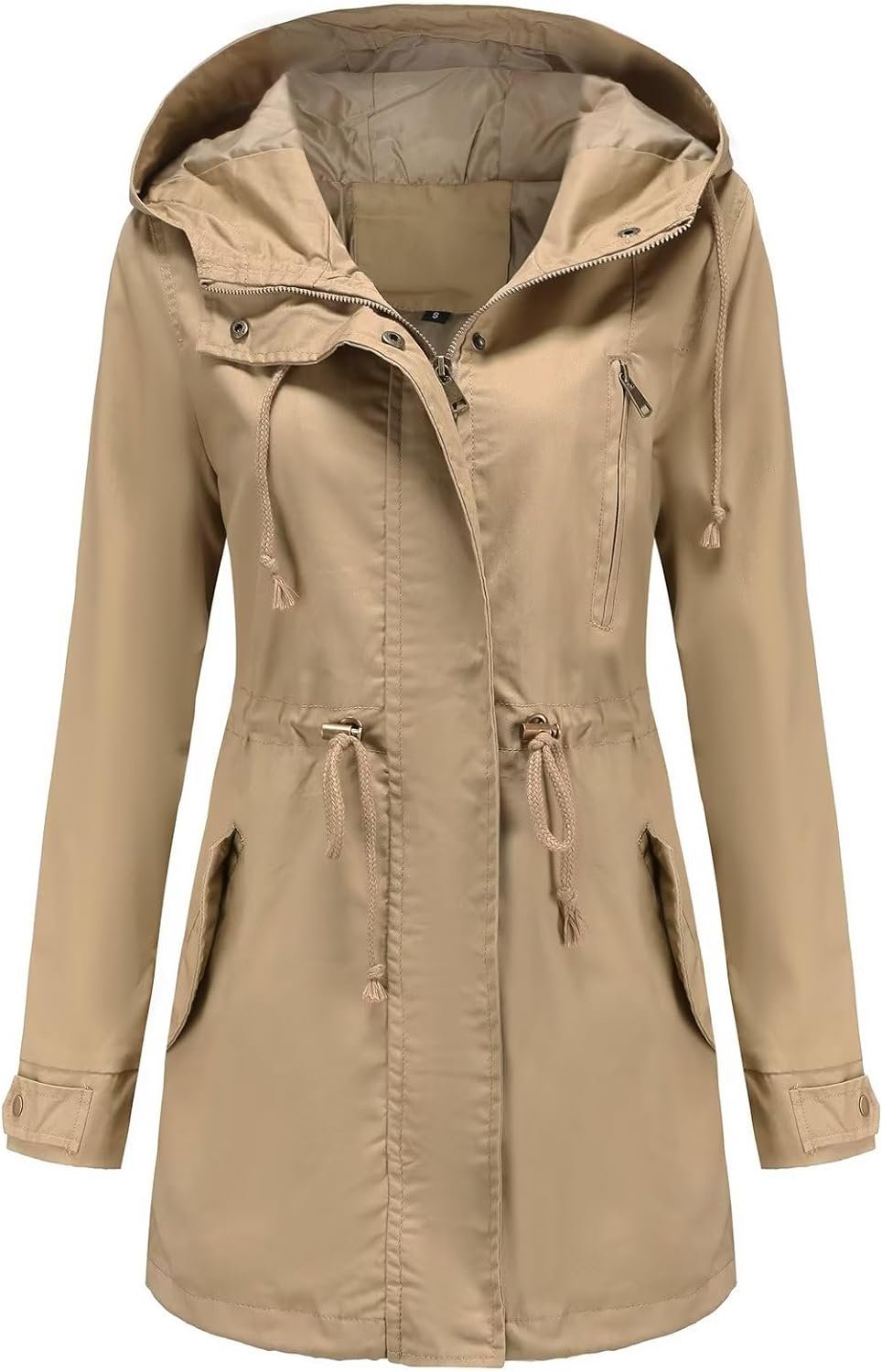 Women's Ligtweight Jackets Anorak Utility Drawstring Waist Hoodie Zip Up Fall Casual Coat with Pockets