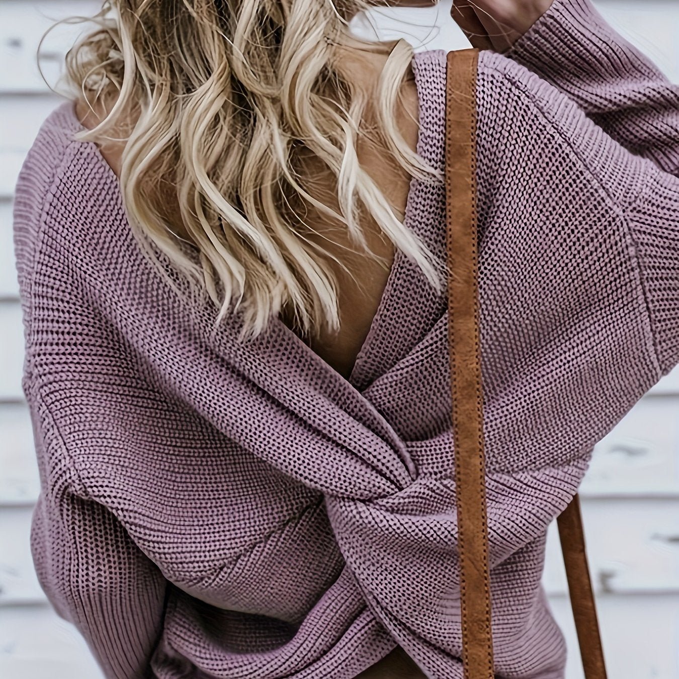 Solid Twist Back Pullover Sweater, Elegant Backless Long Sleeve Sweater, Women's Clothing