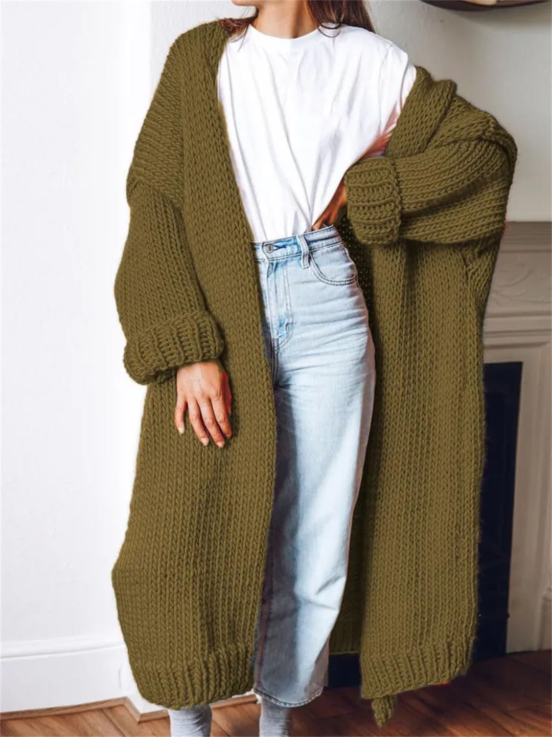 Fashion Women Sweaters Autumn Winter Solid Knitted Cardigan Medium Long Sweater Coat Women Knitwears