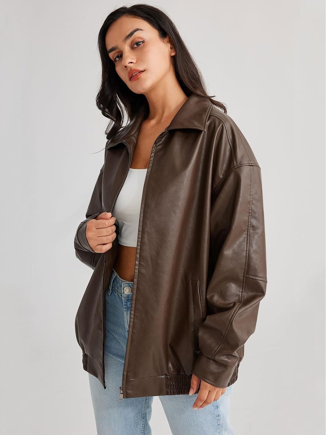 Trendy Queen Women's Leather Jackets Oversized Faux Motorcycle Plus Size Moto Biker Coat Fall Outfits Fashion Clothes 2023