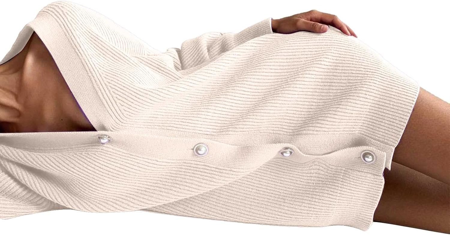 Womens Oversized Sweater Cardigan Fashion Solid Color Knitwear Long Sleeves Pearl Buttons Knit Coat Blouse Tops