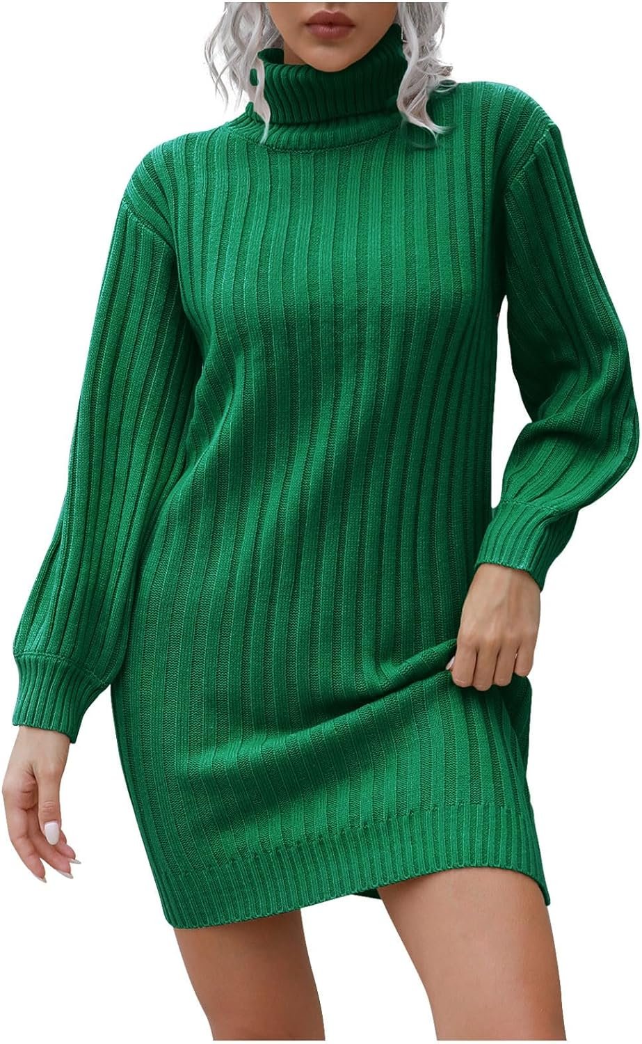 Women Casual High Neck Dress Fall Winter Solid Color Fashion Turtleneck Long Sleeve Sweater Knitwear Elegant Dress