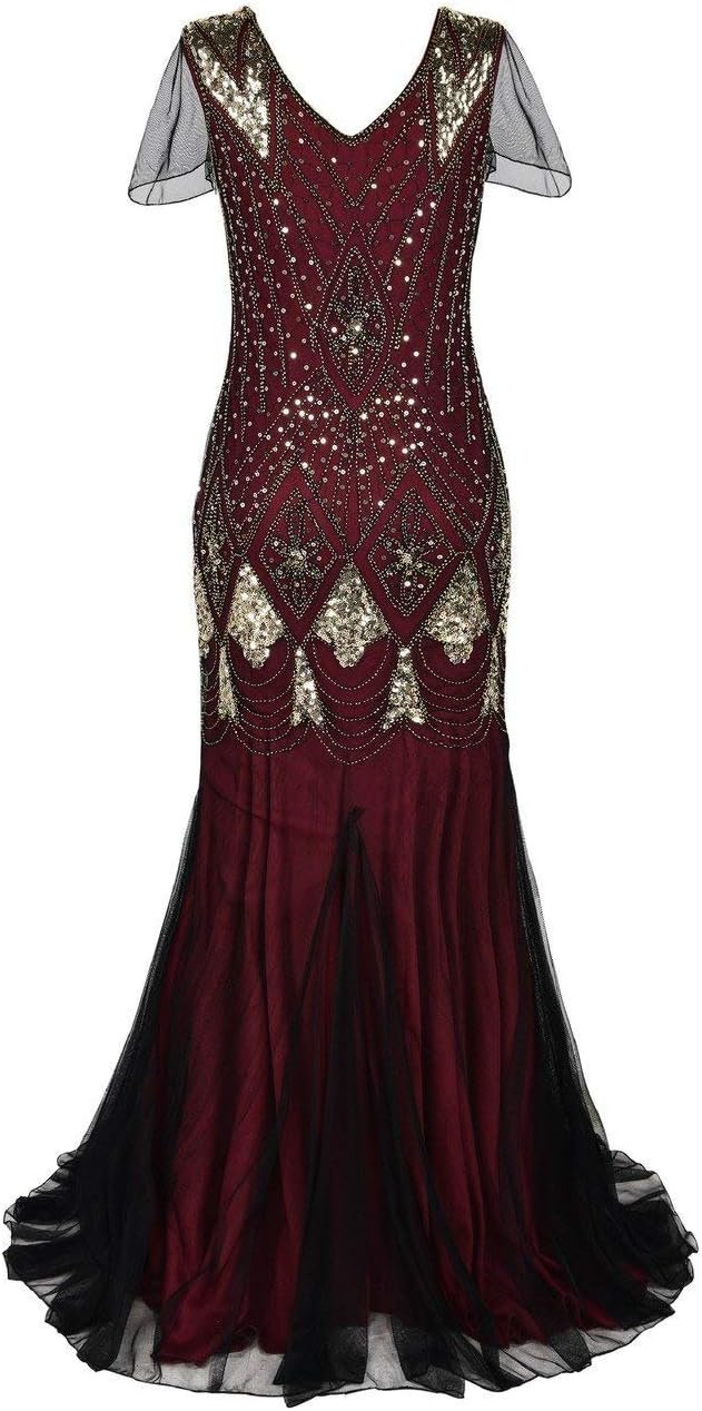 Women Evening Dress 1920s Flapper Cocktail Mermaid Plus Size Formal Gown with Long Gloves