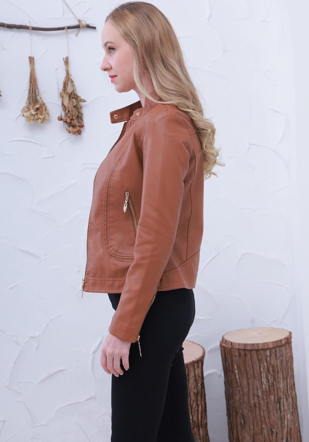 Women's Trendy Faux Leather Jacket Moto Short Jacket Fashion PU Jacket Coat