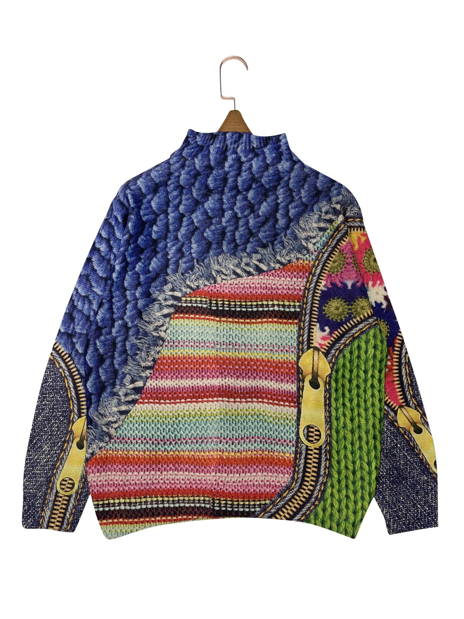 FULL PRINTED Knitted Pullover, Casual Long Sleeve Mock Neck Top, Women's Clothing