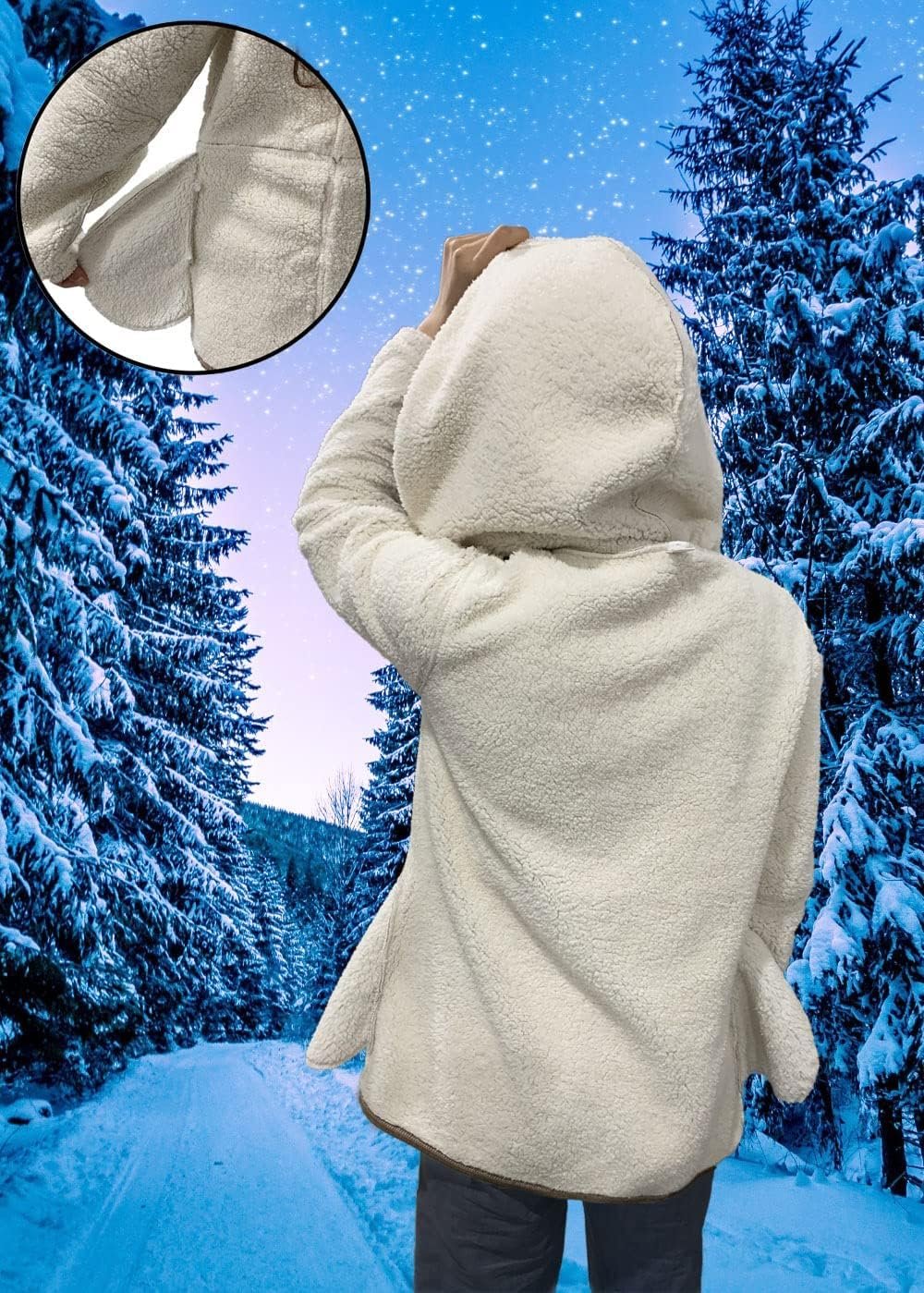 Windproof Sherpa Lined Outerwear for Women Winter, Fashion Fleece Hooded Overcoat with Pockets, Warm and Thicken Parka Jacket