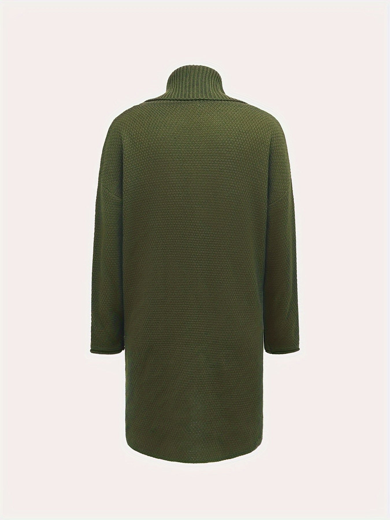 Solid Color Turtle Neck Sweater, Casual Long Sleeve Asymmetric Hem Long Length Sweater For Fall & Winter, Women's Clothing