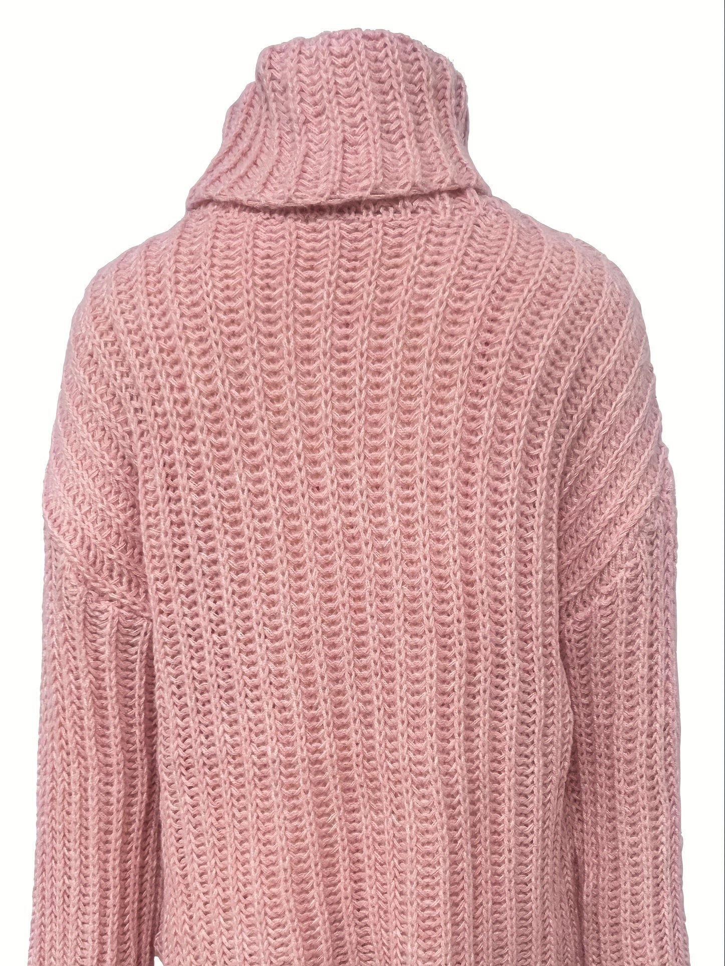 Solid Turtle Neck Chunky Knit Sweater, Casual Long Sleeve Oversized Sweater For Fall & Winter, Women's Clothing