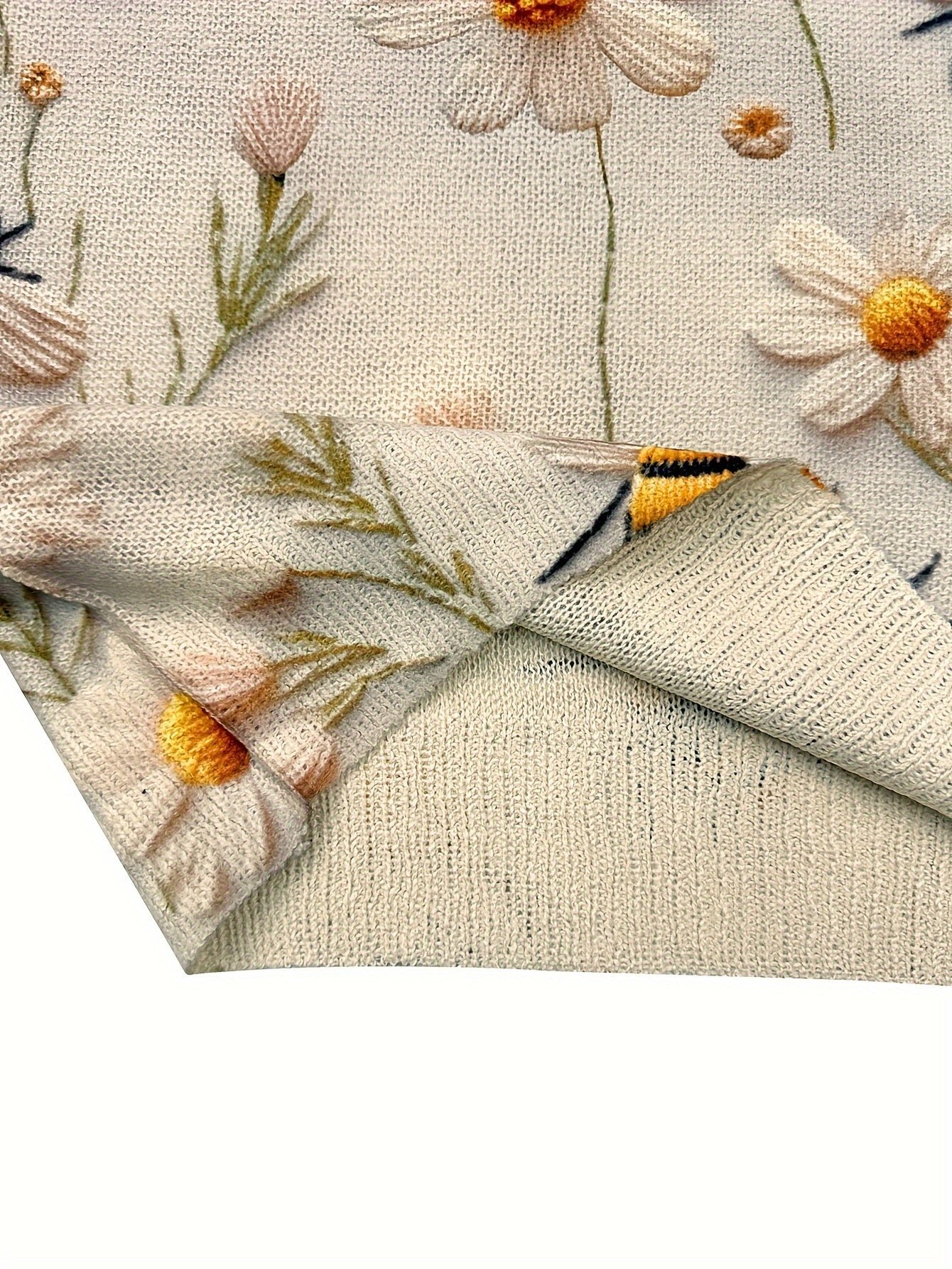 Flower & Bee Pattern Sweater, Versatile Crew Neck Long Sleeve Sweater For Spring & Fall, Women's Clothing