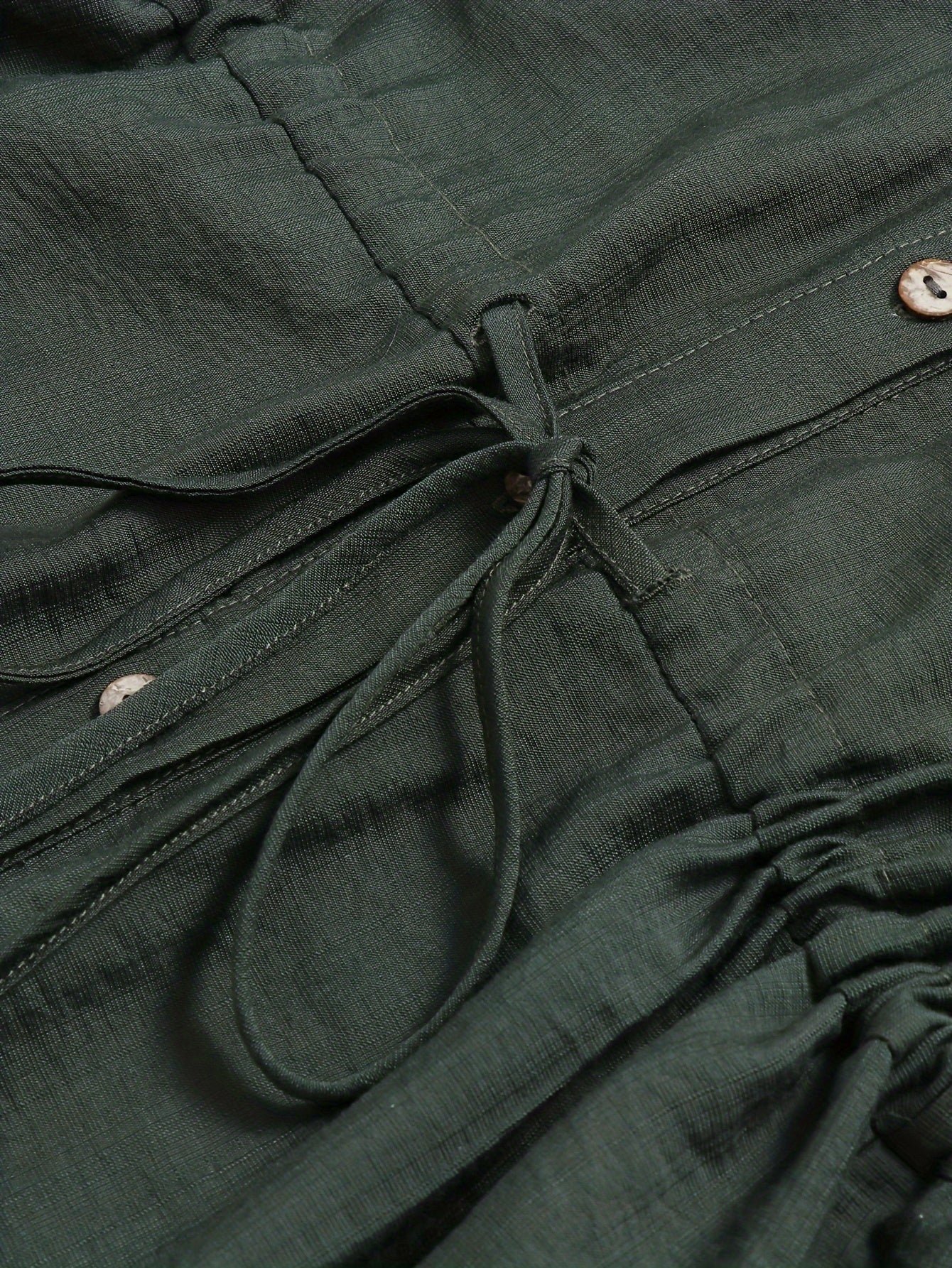 Button Front Tie Waist Dress, Elegant Solid Color Pocket Collared Dress For Spring & Fall, Women's Clothing