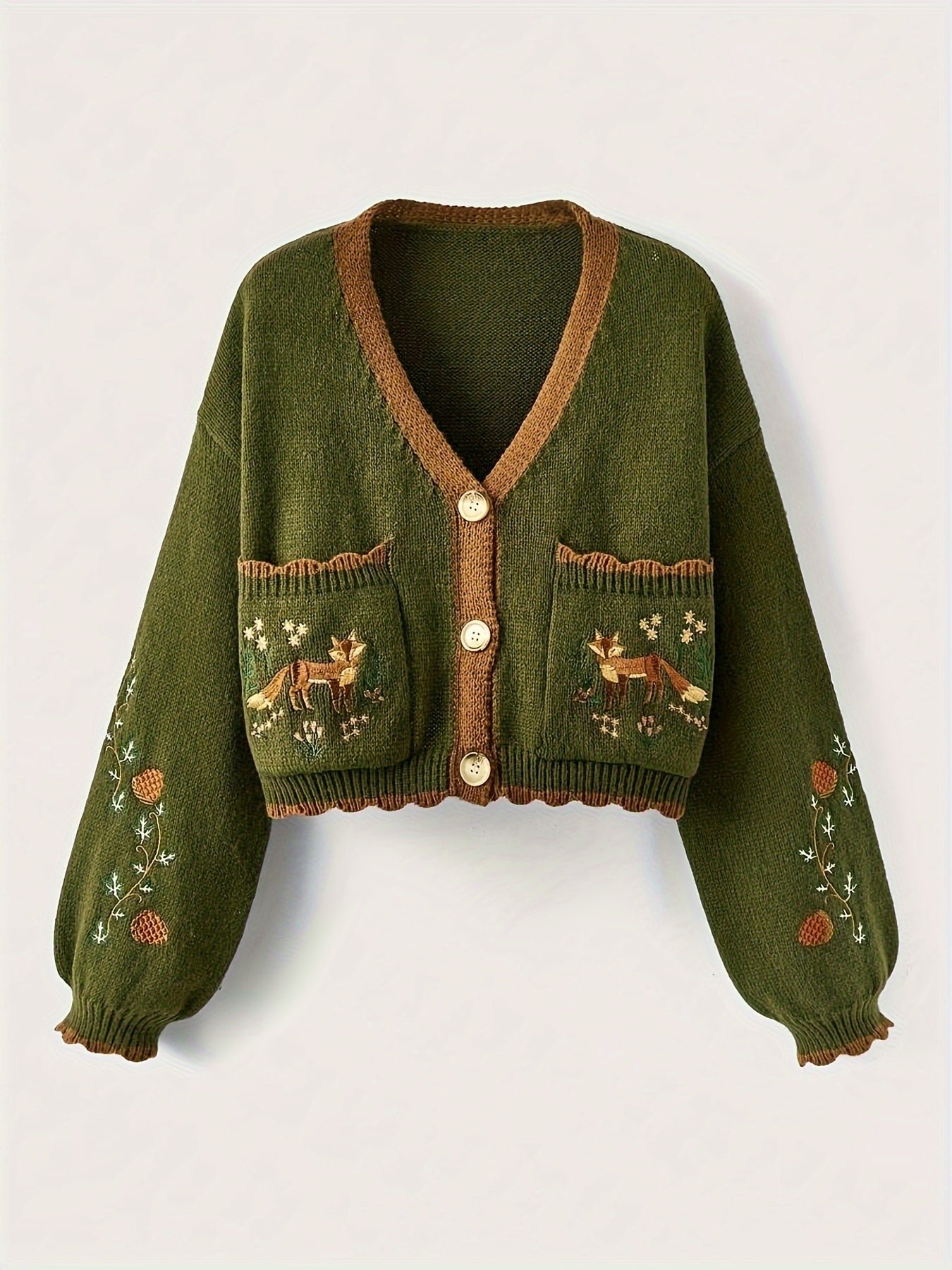 db0dce1c-9594-4809-a5ac-753020b8a837-1 Button Front Embroidered Cardigan, Long Sleeve Cardigan For Fall & Winter, Women's Clothing