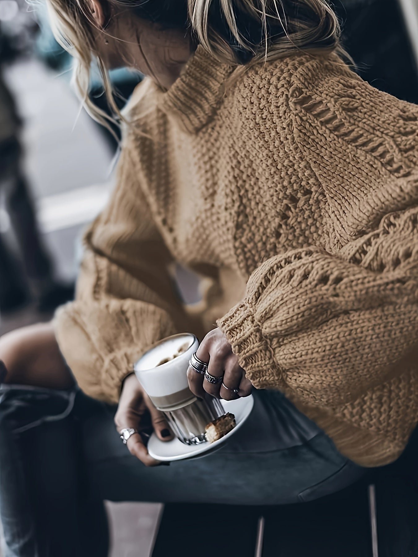 Solid Color Mock Neck Loose Sweater, Elegant Drop Shoulder Simple Knitted Top For Fall & Winter, Women's Clothing