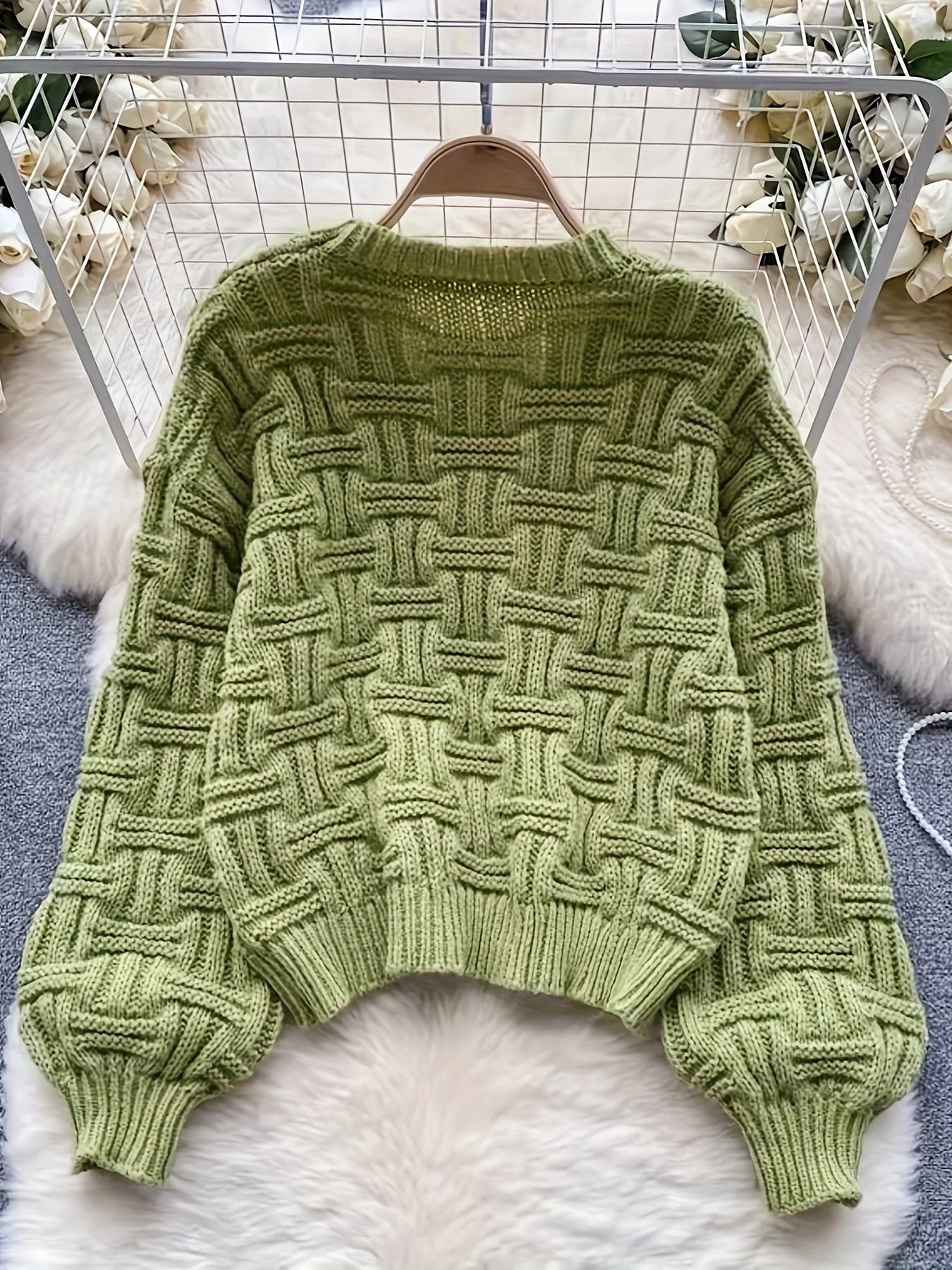 Solid Crew Neck Pullover Sweater, Casual Long Sleeve Loose Sweater For Fall & Winter, Women's Clothing