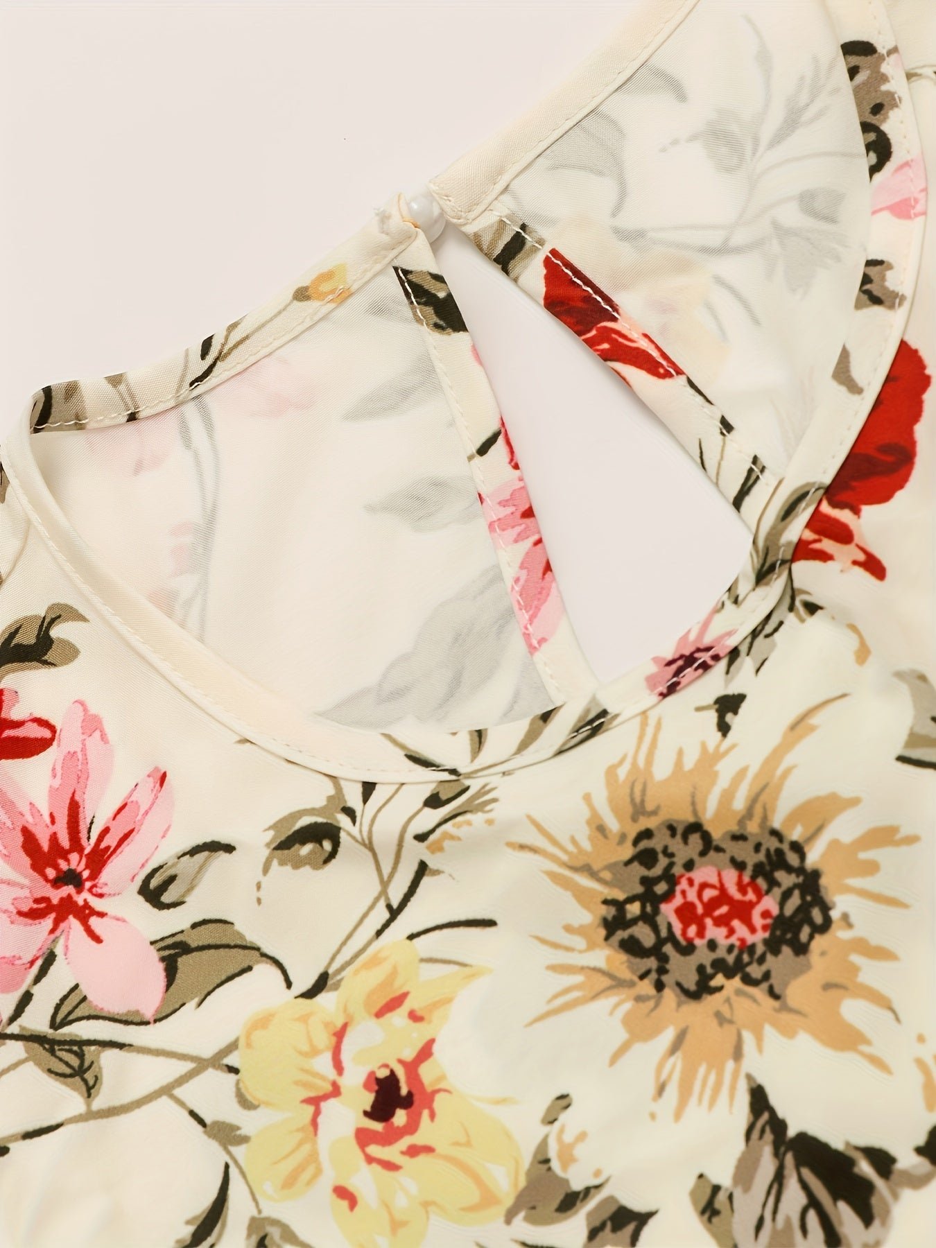 Floral Print A-line Dress, Elegant Crew Neck Half Sleeve Dress For Spring & Summer, Women's Clothing