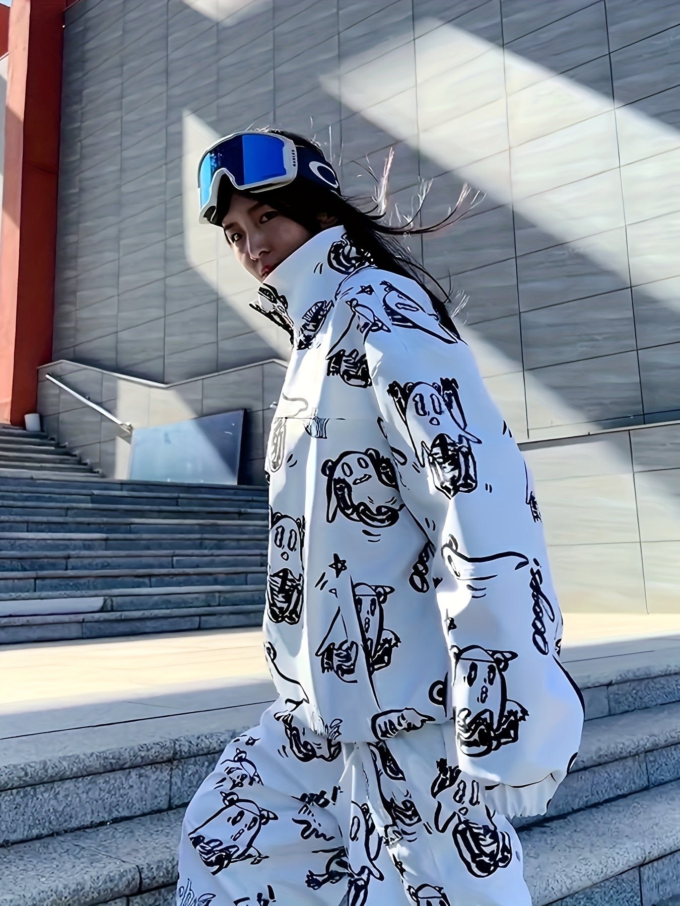 Ski Suit, Ghost Print Windproof Waterproof Warm Ski Jacket & Ski Pants Suit, Women's Activewear