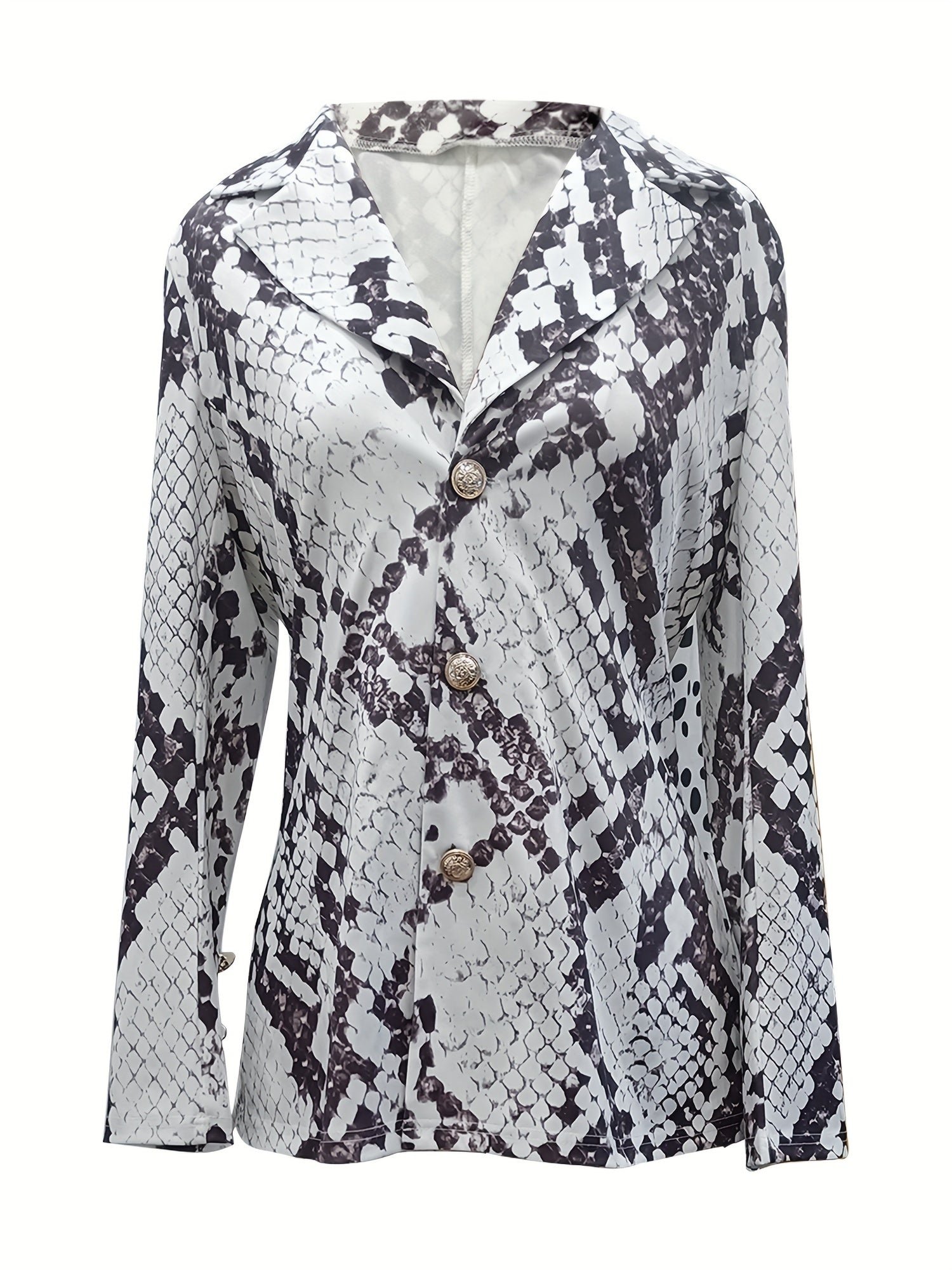 095435ae7bbb8b85625099b1651be6f3-1 Snake Skin Print Two-piece Set, Single Breasted Lapel Blazer & Straight Leg Pants Outfits, Women's Clothing