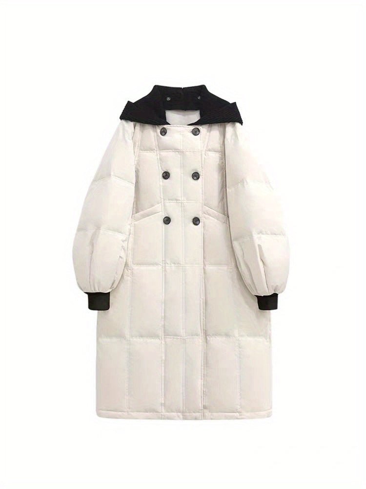 Over The Knee Long Puffer Coat, Thickened Warm Winter Hooded Jacket, Women's Clothing