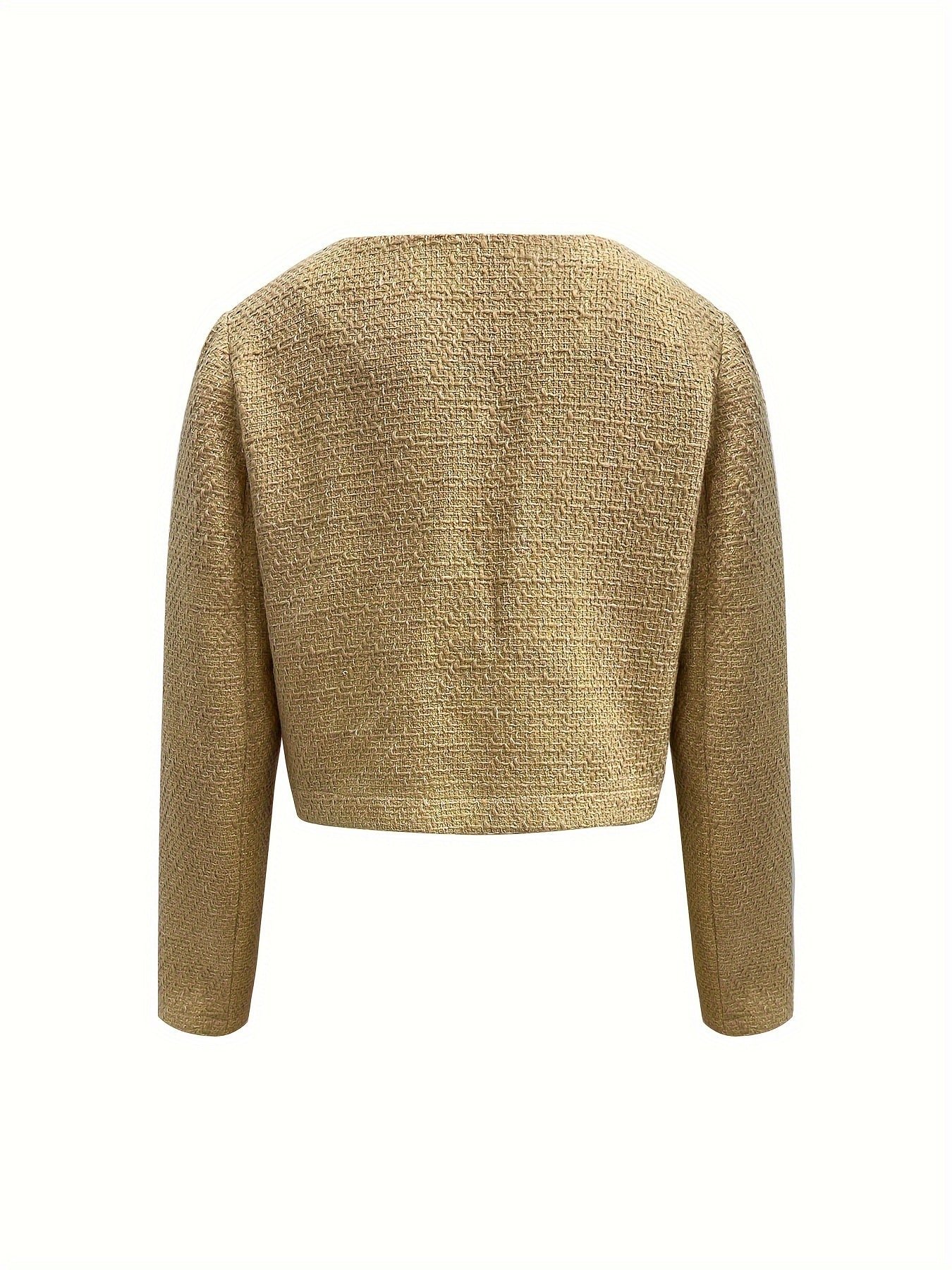 Solid Color Single Breasted Crop Jacket, Elegant Long Sleeve Outwear For Spring & Fall, Women's Clothing