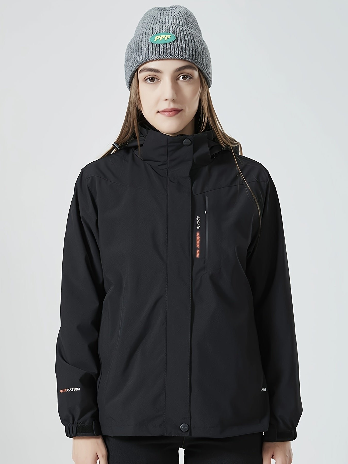 Women's Outdoor Sport Jacket, Solid Color Zipper Up Fleece Warm Winter Ski Hooded Jacket, Women's Clothing