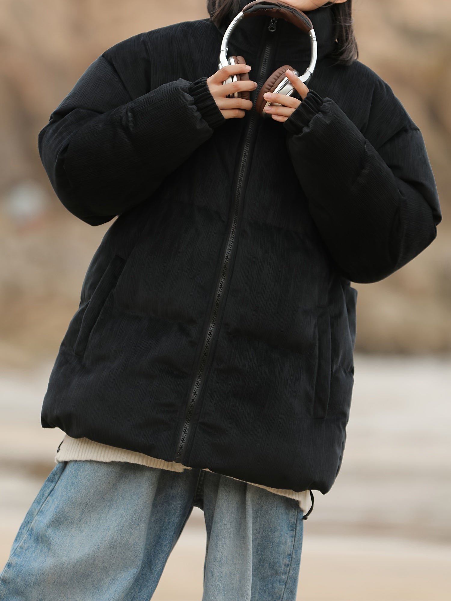 Women's Casual Versatile Warm Stand Collar Puffer Jacket, Winter Sports Outdoor Coat, Women's Clothing