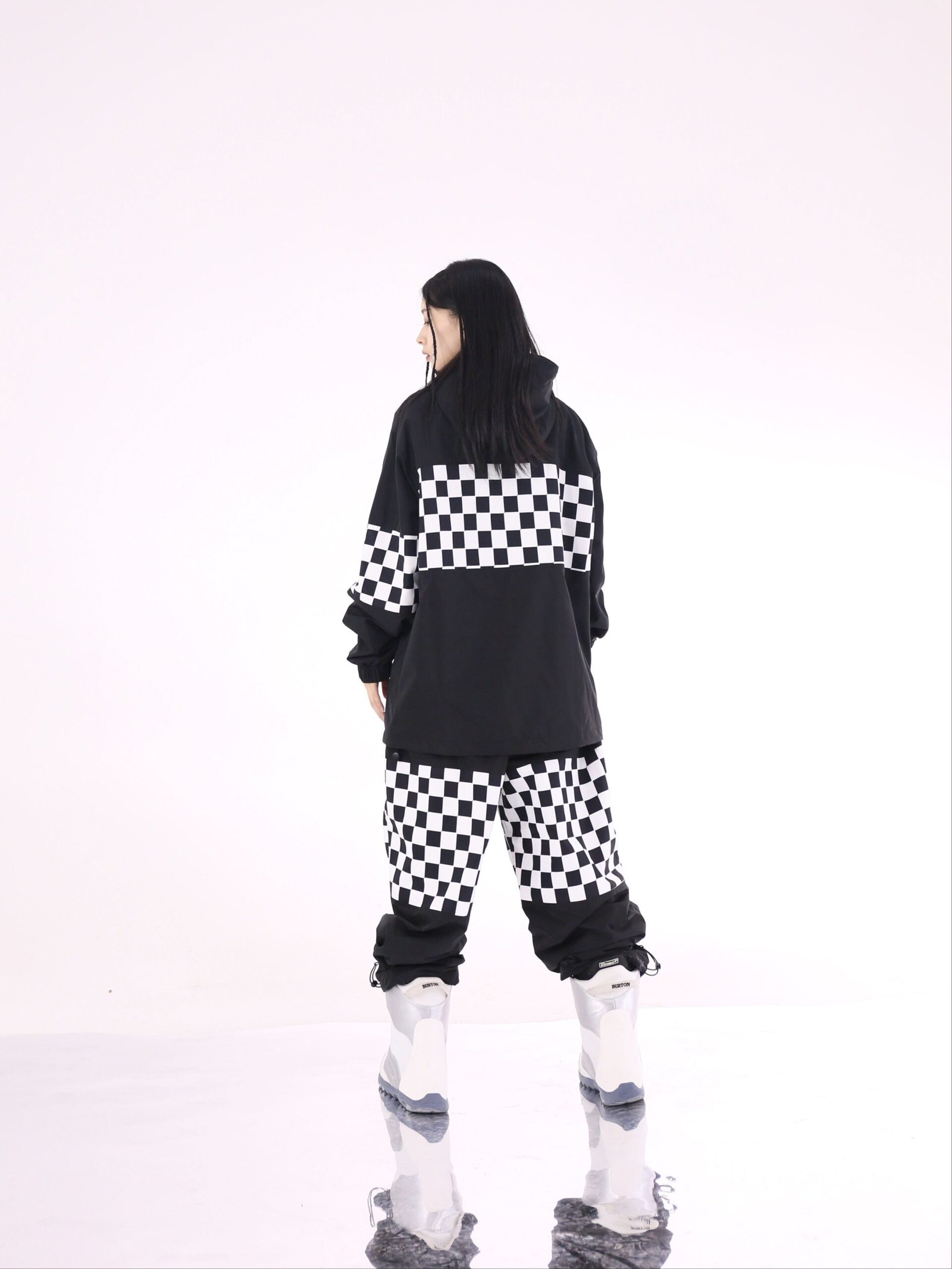 Ski Suit, Checkered Windproof Waterproof Ski Top & Ski Pants Suit, Women's Activewear