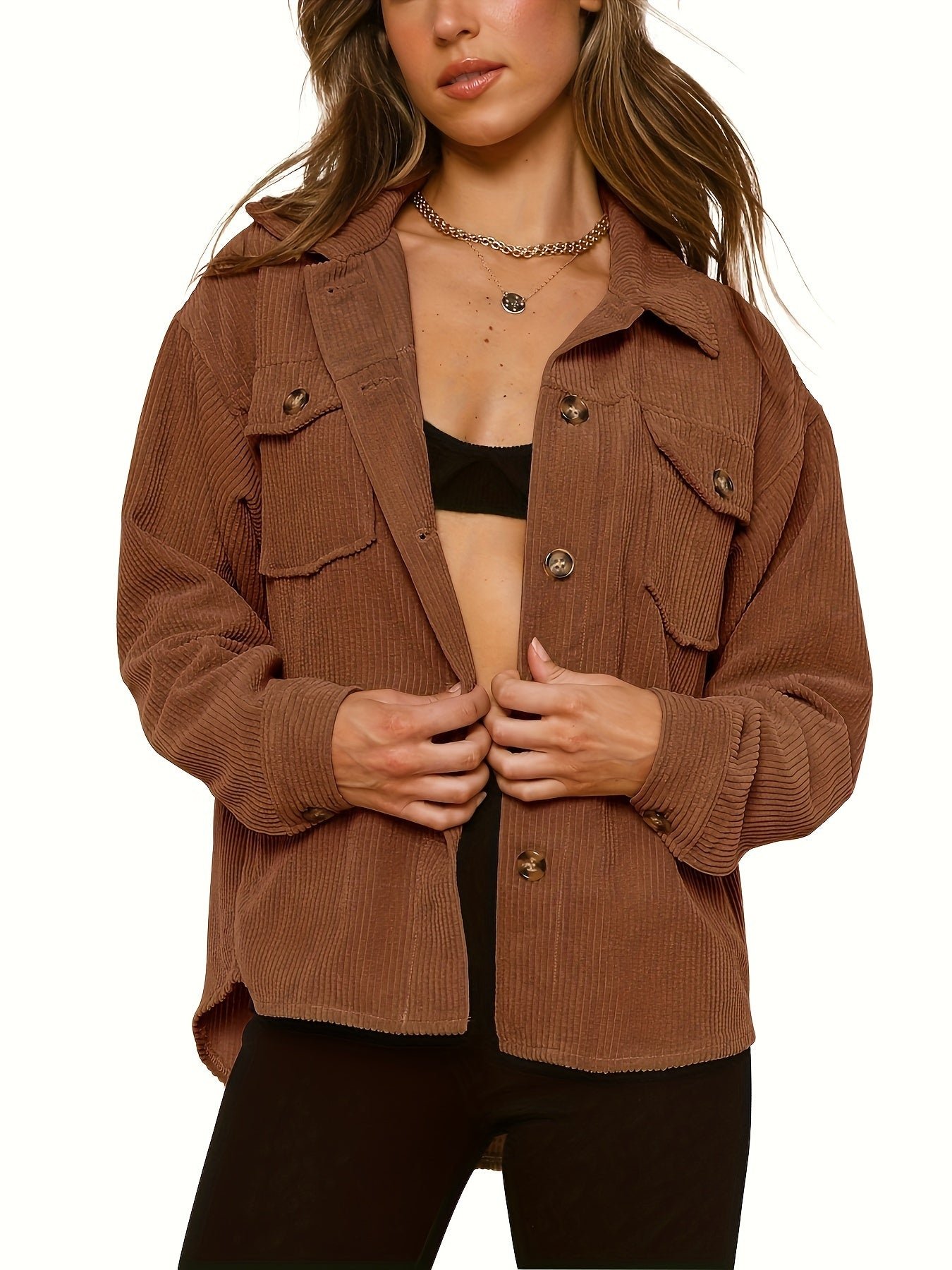 Solid Button Front Jacket, Casual Long Sleeve Collar Outerwear, Women's Clothing