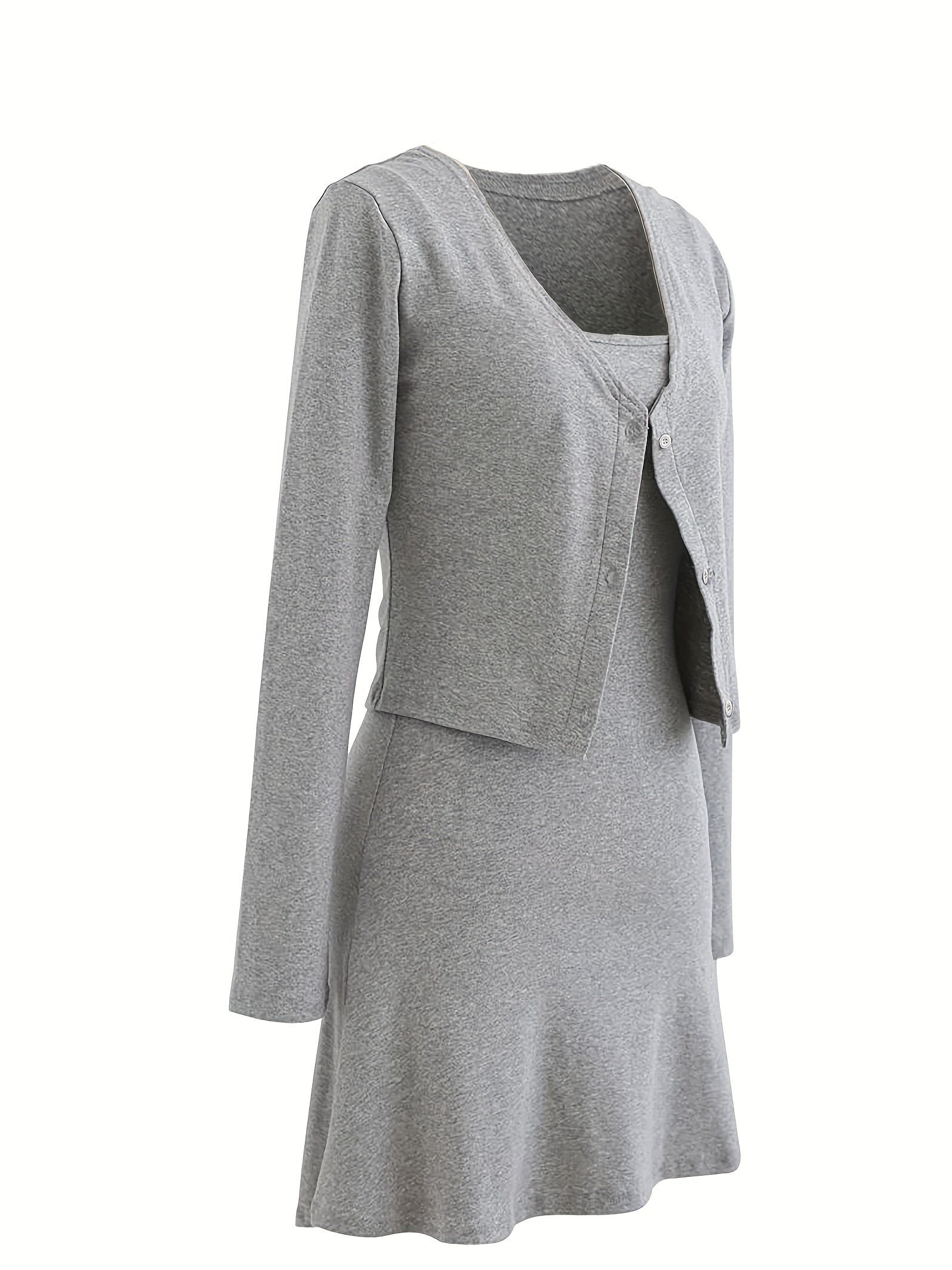 Elegant Solid Two-piece Set, Single Button Outwear & Slim Simple Dress Outfits, Women's Clothing