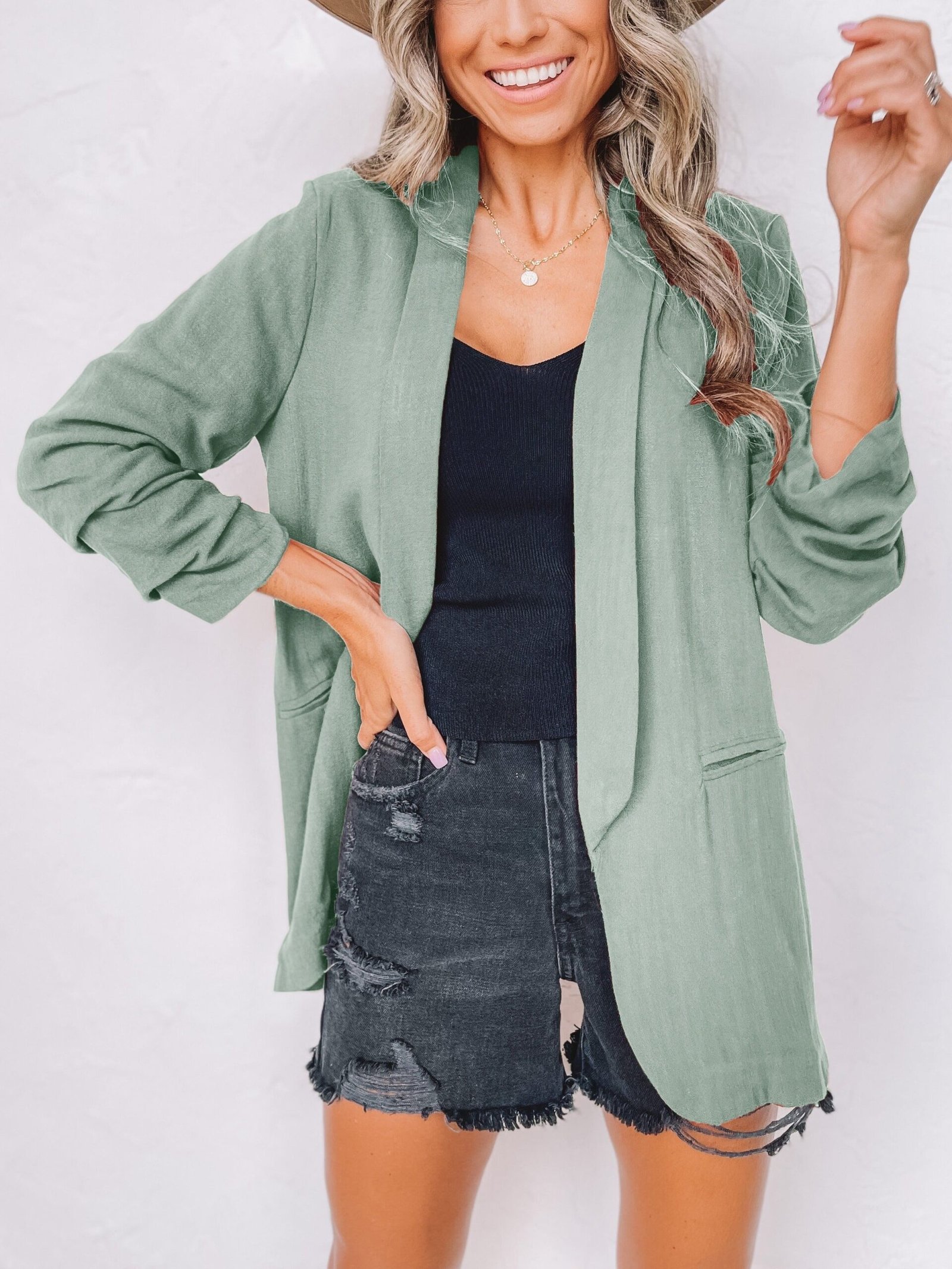 Solid Lapel Blazer Jacket, Casual Long Sleeve Office Work Outerwear, Women's Clothing