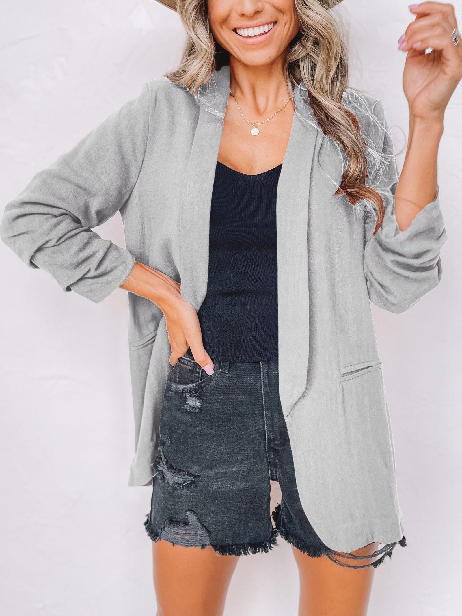 Solid Lapel Blazer Jacket, Casual Long Sleeve Office Work Outerwear, Women's Clothing