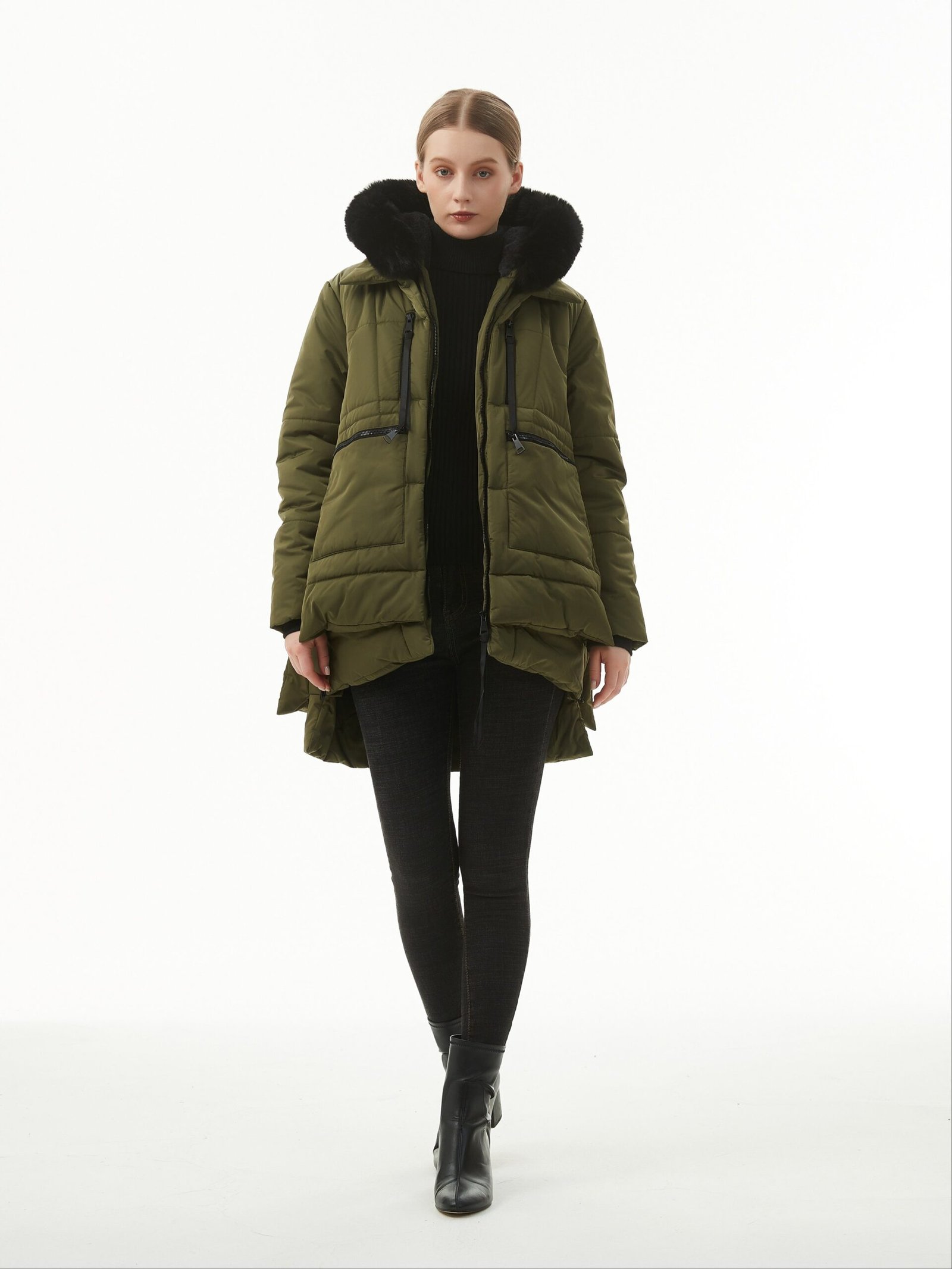 Women's Warm Winter Waterproof Hooded Puffer Jacket, Thicken Fleece Lined Jacket With Removable Faux Fur Trim, Women's Clothing