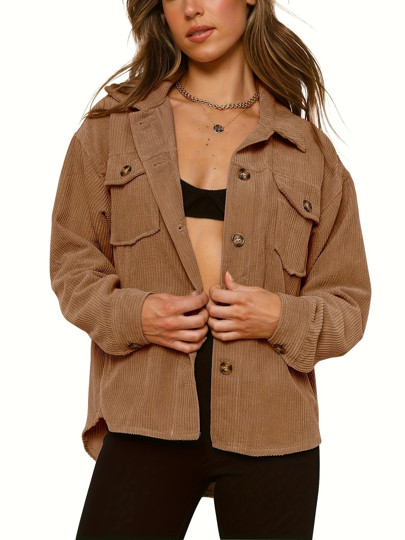 Solid Button Front Jacket, Casual Long Sleeve Collar Outerwear, Women's Clothing