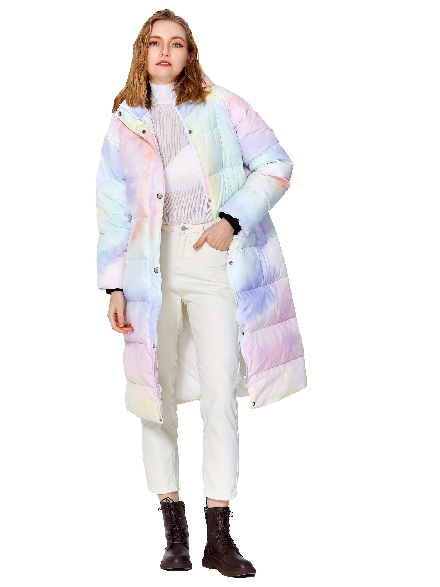 Colorful Print Puffer Jacket For Women, Fashion Warm Winter Down Jacket, Women's Activewear