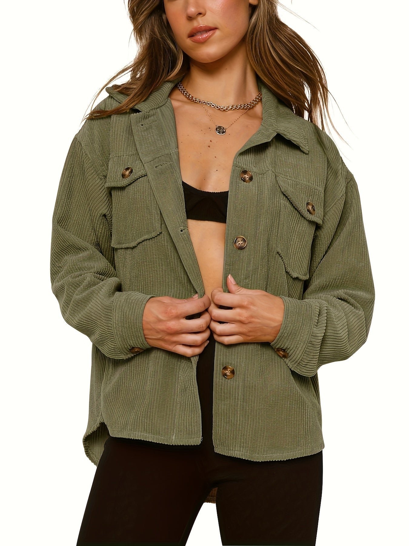 Solid Button Front Jacket, Casual Long Sleeve Collar Outerwear, Women's Clothing